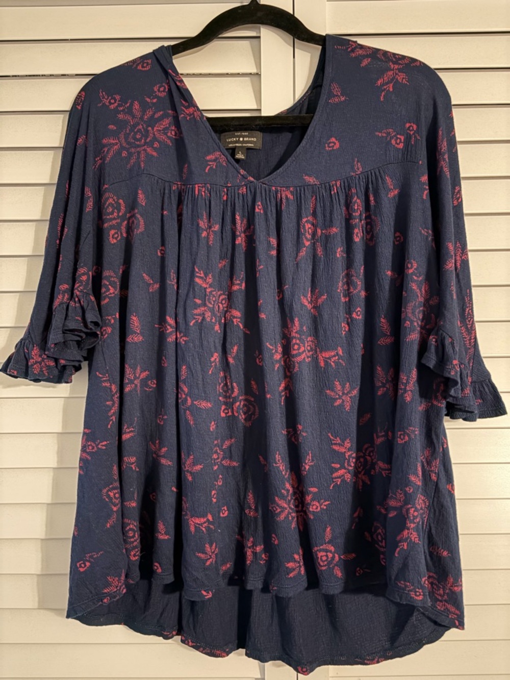 Lucky Brand Navy Tunic with Pink Floral Print